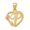 14K Two Tone Gold Initial Letter P Heart Charm Jewelry 22mm x 16mm